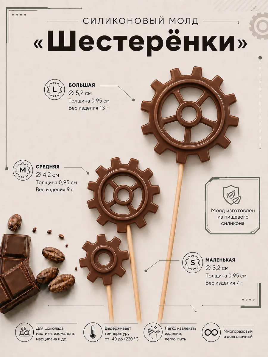 Силиконовый молд для шоколада "Шестеренки" — фото 1